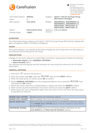 Alaris Syringe Pump GH CC MK4 Alarm Changes Issue 1 July 2015