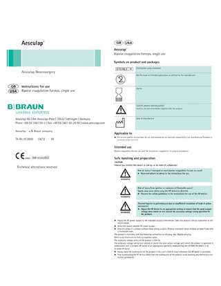 Bipolar Coagulation Forceps, Single Use Instructions for Use