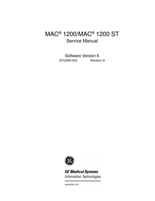 MAC® 1200/MAC® 1200 ST Service Manual Software Version 6 2012250-023  Revision A  