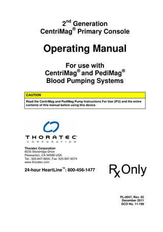 CentriMag and PediMag 2nd Generation Operating Manual Rev 02 Dec 2011