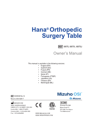 Hana Orthopedic Surgery Table Owners Manual Rev N