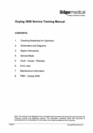 Oxylog 3000 Service Training Manual March 2002