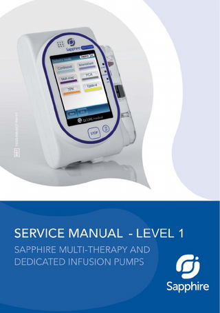 Important Notice The Sapphire Infusion Pump Service Manual is delivered subject to the conditions and restrictions listed in this section. Qualified service technicians should read the entire Service Manual, in addition to the Sapphire User Manual, prior to operating the pump, in order to fully understand the functionality and operating procedures of the pump and its accessories. Service technicians and healthcare professionals should not disclose to the patient the pump's security codes, Lock Levels, or any other information that may allow the patient access to all programming and operating functions. Improper programming may cause injury to the patient.  Prescription Notice Federal United States law restricts this device for sale by or on the order of a physician only {21 CFR 801.109(b) (1)}. The Sapphire infusion pump is for use at the direction of, or under the supervision of, licensed physicians and/or licensed healthcare professionals who are trained in the use of the pump and in the administration of medication and parenteral nutrition. The instructions for use presented in this guide should in no way supersede established medical protocol concerning patient care.  2  