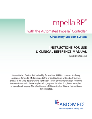Impella RP Instructions for Use and Clinical Reference Manual Rev C Aug 2016