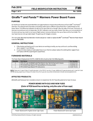Giraffe and Panda Warmers Field Modification Instructions June 2018-Power Board fuses
