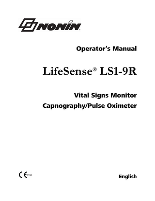 Operator’s Manual  LifeSense® LS1-9R Vital Signs Monitor Capnography/Pulse Oximeter  English  