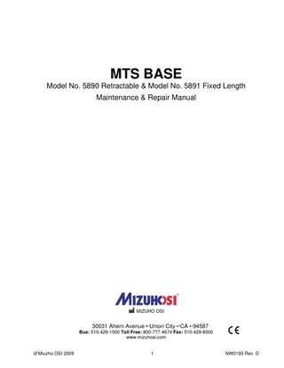 Model 5890 and 91 MTS BASE Maintenance & Repair Manual Rev D