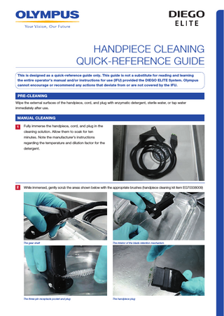 DIEGO ELITE Handpiece Cleaning Quick-Reference Guide Edition 48xxxx.X.000 Nov 2013