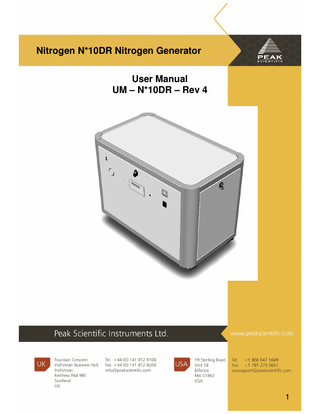 Nitrogen N*10DR Nitrogen Generator User Manual UM – N*10DR – Rev 4  1  