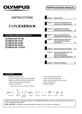 BF-xx190 Series EVIS EXERA III BRONCHOVIDEOSCOPE Reprocessing Manual April 2013