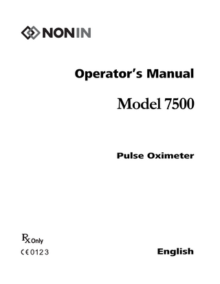 Operator’s Manual  Model 7500 Pulse Oximeter  English  
