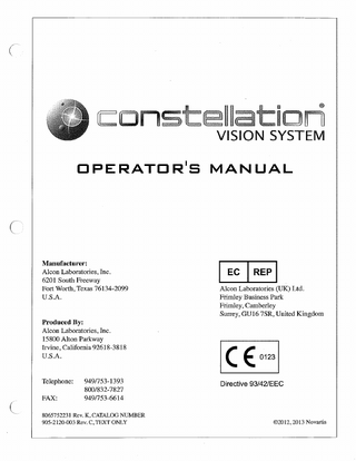 Constellation Vision System Operators Manual Rev K May 2013