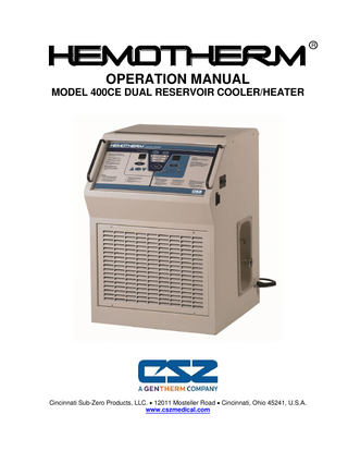 HEMOTHERM Model 400CE Dual Reservoir Cooler Heater Operation Manual Rev H