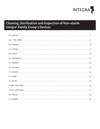 Integra Non-Sterile Family Group 3 Devices Cleaning, Sterilization and Inspection Instructions