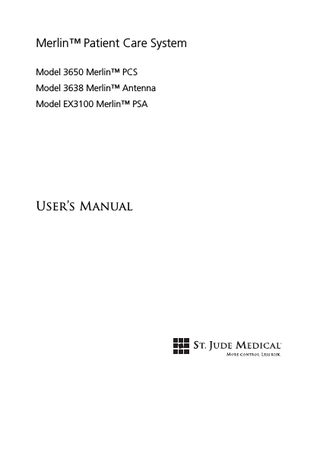 Merlin Patient Care System Models 3650, 3638 and EX3100 Users Manual Rev A Jan 2011