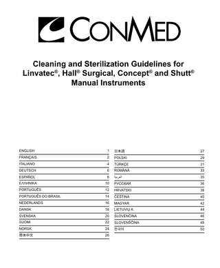 Linvatec, Hall, Surgical, Concept, and Shutt Manual Instruments Cleaning and Sterilization Guidelines