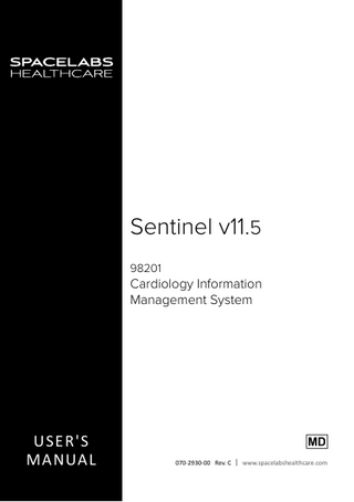 Table of Contents 1  Introduction 1.1  What’s in this Manual?  1-1  1.2  Sentinel Overview  1-2  1.3  Disclaimer  1-3  1.4  Compatible Software/Products  1-3  2  Safety and Regulatory 2.1  Precautions  2.2 2.3  2-1  Cautions  2-2  Warnings  2-2  2.4  Intended Use  2-3  2.5  Spare parts  2-3  2.6  Working with Sentinel  2-3  2.6.1 2.6.2  Sitting Properly Arranging the Equipment  2-4 2-4  2.7  UDI Identifier  2-4  2.8  Decommissioning  2-4  3  Set-Up 3.1 3.1.1 3.1.2 3.1.3 3.1.4 3.1.5  3.2 3.2.1 3.2.2 3.2.3 3.2.4  3.3 3.3.1 3.3.2 3.3.3  3.4  Sentinel Home Screen Actions Panel Function Bar Test Icons Footer Useful Navigation Information  Initial Setup System Administrator User Users with Administrator permission Creating Facilities / Organizations Create Staff Members  Logging In Single Sign On (Windows Authentication) Logging In (Sentinel Authentication) Logging Off  Further Information  3-1 3-2 3-2 3-3 3-4 3-4  3-4 3-5 3-5 3-6 3-6  3-7 3-7 3-8 3-8  3-8 070-2930-00 Rev. C  v  