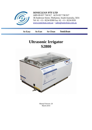 Ultrasonic Irrigator S2800 User Manual Ver 20 March 2014