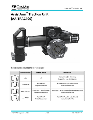 AssistArm Traction Unit AA-TRAC400 Instructions for Use 2015