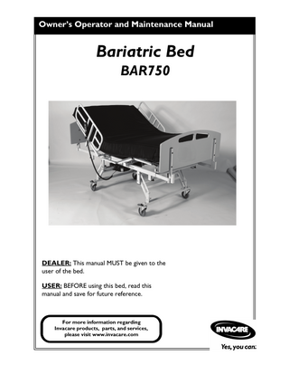 Bariatric Bed BAR750 Owners Operator and Maintenance Manual Rev A Dec 2006