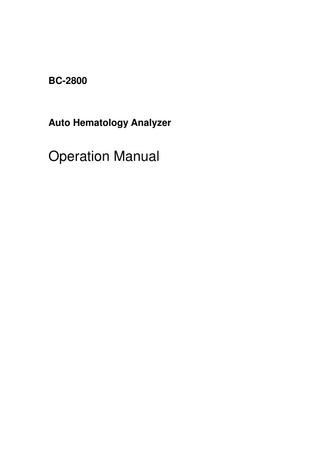 BC-2800  Auto Hematology Analyzer  Operation Manual  