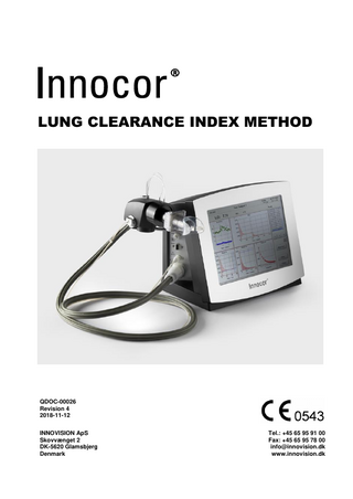 Innovision  Innocor® Lung Clearance Index Method  TABLE OF CONTENTS 1 1.1 1.2 1.3 1.4 1.5 1.6 1.6.1 1.6.2 1.6.3 1.7  LUNG CLEARANCE INDEX METHOD ... 1 SCOPE ... 1 INTRODUCTION ... 1 LCI PARAMETERS... 2 CALCULATION OF FRC ... 2 CALCULATION OF LCI ... 4 LCI EVALUATION AND RESULTS ... 5 LCI manoeuvre acceptance ... 5 LCI test acceptance ... 6 LCI results ... 6 CONVERSION BETWEEN ATP, STPD AND BTPS ... 7  November 2018  QDOC-00026, Rev 04  i  