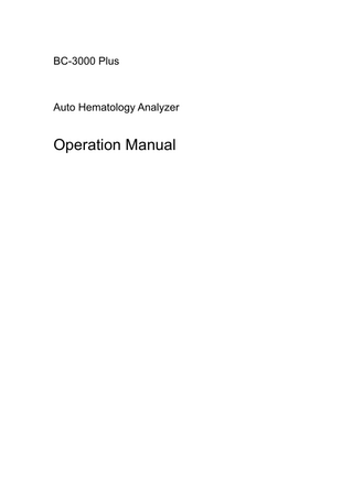 BC-3000 Plus Auto Hematology Analyzer Operation Manual
