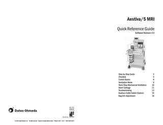 Aestiva MRI Quick Reference Guide sw rev 4.X Rev B Oct 2003