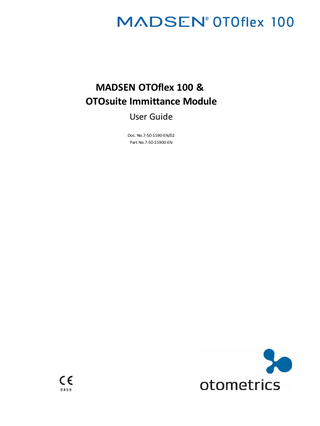 Table of Contents 1  Description  4  2  Intended use  4  3  Unpacking  5  4  Installation  5  5  Handling and switching MADSEN OTOflex 100 on and off  11  6  OTOsuite toolbar icons and test controls  11  7  The MADSEN OTOflex 100 keypad  13  8  The MADSEN OTOflex 100 menu  14  9  The MADSEN OTOflex 100 text editor  15  10 Preparing for testing  17  11 Fast routine testing  22  12 Sequence testing  22  13 Screening  23  14 Diagnostic Tympanometry  24  15 Acoustic Reflex testing  26  16 Managing test results in MADSEN OTOflex 100  33  17 Other references  35  18 Service, cleaning and calibration  35  19 Technical specifications  40  20 Definition of symbols  47  21 Warning notes  49  22 Manufacturer  51  Otometrics - MADSEN OTOflex 100  3  