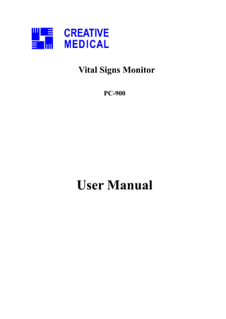 User Manual for Vital Signs Monitor  Table of Contents Chapter 1 Overview ...1 1.1 Features ...1 1.2 Product Name and Model...1 1.3 Intended Use ...1 1.4 Safety ...1 1.5 Symbols on the Monitor...1 Chapter 2 Operating Principle ...3 2.1 Overall Structure ...3 2.2 Conformation ...3 Chapter 3 Installation and Connection ...4 3.1 Appearance...4 3.1.1 Front Panel ...4 3.1.2 Side Panel...6 3.1.3 Rear Panel ...6 3.2 Installation...7 3.2.1 Opening the Package and Check...7 3.2.2 Connecting the Power Supply...7 3.2.3 Starting the Monitor ...7 3.3 Sensor Placement and Connection ...8 3.3.1 ECG Cable Connection ...8 3.3.2 Blood Pressure Cuff Connection...10 3.3.3 SpO2 Sensor Connection ...13 3.3.4 TEMP Transducer Connection ...14 3.3.5 Loading printing paper...15 3.3.6 Battery Installation ...16 Chapter 4 Operations ...18 4.1 Initial Monitoring Screen ...18 4.2 Default Screen...18 4.2.1 Default Display Screen Description...18 4.3 SpO2 Monitoring Screen ...19 4.4 SpO2 Trend Graph Display ...19 4.5 NIBP List Screen...20 4.6 SpO2/PR List Screen ...21 4.7 Alarm Event List Screen ...21 4.8 Setup Menu Screen ...22 4.8.1 SpO2 Setup ...22 4.8.2 NIBP Setup...23 4.8.3 Nurse Call ...26 4.8.4 System Setup...27 4.8.5 Patient Info...27 4.8.6 Date/Time...28 4.8.7 Recover Default Settings...28 4.9 Alarm Settings...28 4.10 Power Saving Mode ...29 4  