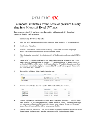 Prismaflex Event, Scale or Pressure History Import Instructions V7.xx