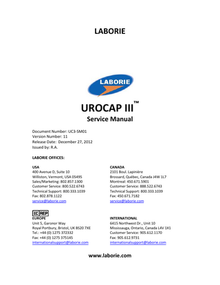 Urocap III Service Manual Ver 11 Dec 2012