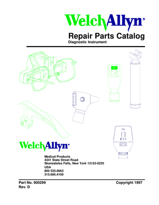 Repairs Parts Catalog Diagnostic Instruments and Laryngoscope Service Manual Rev D Aug 2000