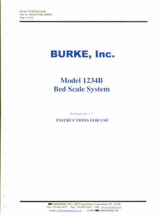 BURKE Inc Model 1234B Bed Scale Instructions for Use