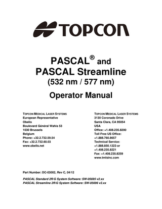 PASCAL and PASCAL Streamline Operator Manual  Rev C April 2012