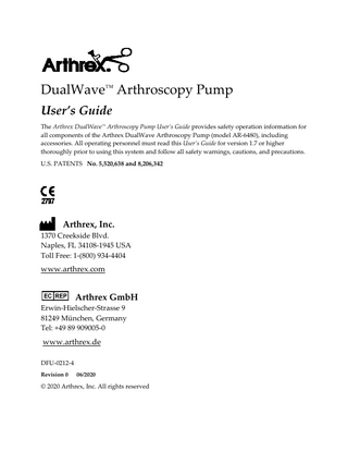 Model AR-6480 DualWave Arthroscopy Pump Users Guide Rev 0 June 2020
