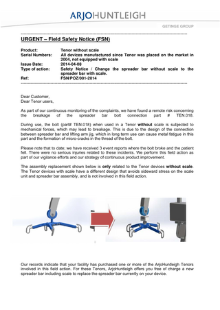 Tenor without scale Urgent Field Safety Notice Oct 2011