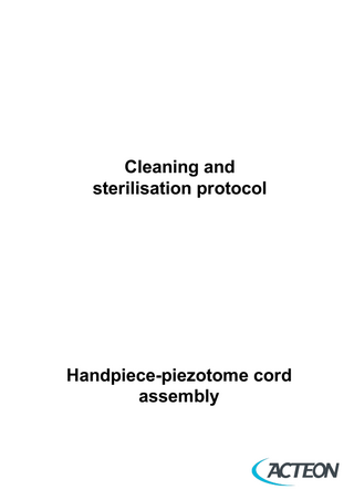 PIEZOTOME M+ Handpiece Cord Assembly Cleaning and Sterilisation Protocol