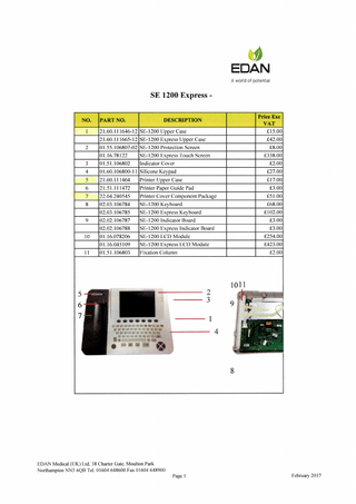 Model SE-1200 Series Parts List Feb 2017