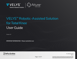 VELYS Robotic-Assisted Solution  for Total Knee User Guide