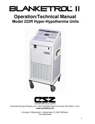 Blanketrol II Model 222R Hyper-Hypothermia Units Operation and Technical Manual Rev X