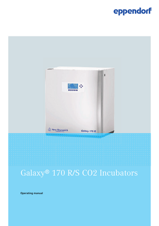Table of contents Galaxy® 170 R/S CO2 Incubators English (EN)  Table of contents 1  Operating instructions... 7 1.1 Using this manual... 7 1.2 Danger symbols and danger levels... 7 1.2.1 Danger symbols... 7 1.2.2 Danger levels... 7 1.3 Symbols used... 8  2  Safety... 9 2.1 Intended use... 9 2.2 User profile... 9 2.3 Application limits... 10 2.3.1 Description of ATEX Guideline (94/9EC)... 10 2.4 Information on product liability... 10 2.5 Warnings for intended use... 11 2.5.1 Personal injury and damage to device... 11 2.6 Warning signs on the device... 12  3  Product description... 13 3.1 Product overview... 13 3.1.1 Galaxy 170 R CO2 Incubators... 13 3.1.2 Galaxy 170 S CO2 Incubators... 16 3.1.3 Inside the chamber... 19 3.2 Delivery package... 20 3.2.1 Inspection of boxes... 21 3.2.2 Packing list verification... 21 3.3 Features... 21 3.3.1 Control system... 21 3.3.2 Direct heating system... 21 3.3.3 Infrared sensor... 21 3.3.4 Controlled humidity tray... 21 3.3.5 Seamless chamber... 22 3.3.6 Standard features... 22 3.3.7 Multiple options... 22 3.3.8 Two-level alarm system... 22 3.4 Stacking devices... 22  4  Installation... 23 4.1 Utilities requirements... 23 4.2 Selecting the location... 23 4.3 Unpacking the incubator... 24 4.4 Initial setup... 25 4.5 Making connections... 28  3  