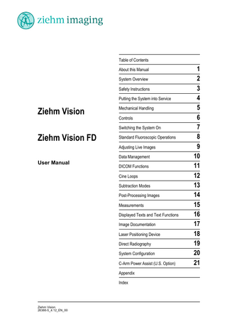 Ziehm Vision and Vision FD User Manual Rev July 2005