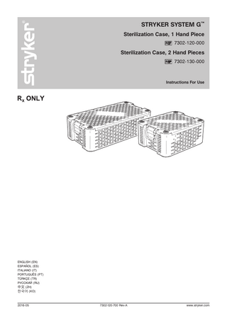 System G Sterilization Case for Hand Pieces Instructions for Use Rev A May 2016