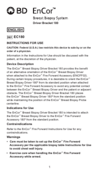 Driver Bracket 180 Instructions for Use Rev 1 Dec 2019