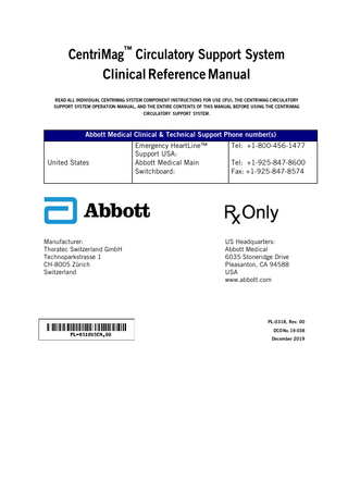 CentriMag Circulatory Support Systems Clinical Reference Manual Rev 0O Dec 2019