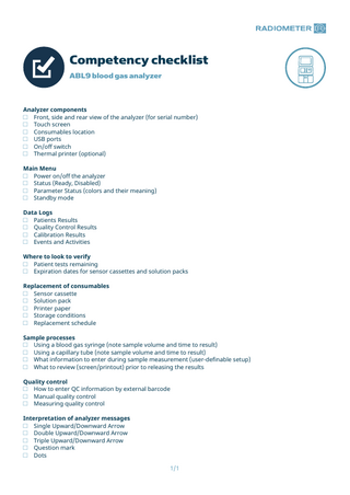 ABL9 Blood Gas Analyzer Competency Checklist