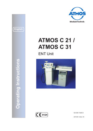 English  ATMOS C 21 / ATMOS C 31 Operating Instructions  ENT Unit  0124  GA1GB.110200.0 2019-08 Index: 03  