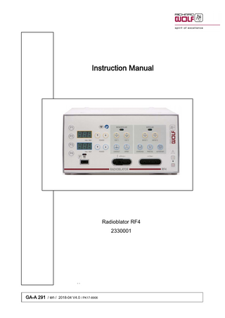 Instruction Manual  Radioblator RF4 2330001  GA-A 291 / en / 2018-04 V4.0 / PK17-8906  