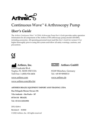 Model AR-6485 DualWave 4 Arthroscopy Pump Users Guide rev 0 Jan 2022